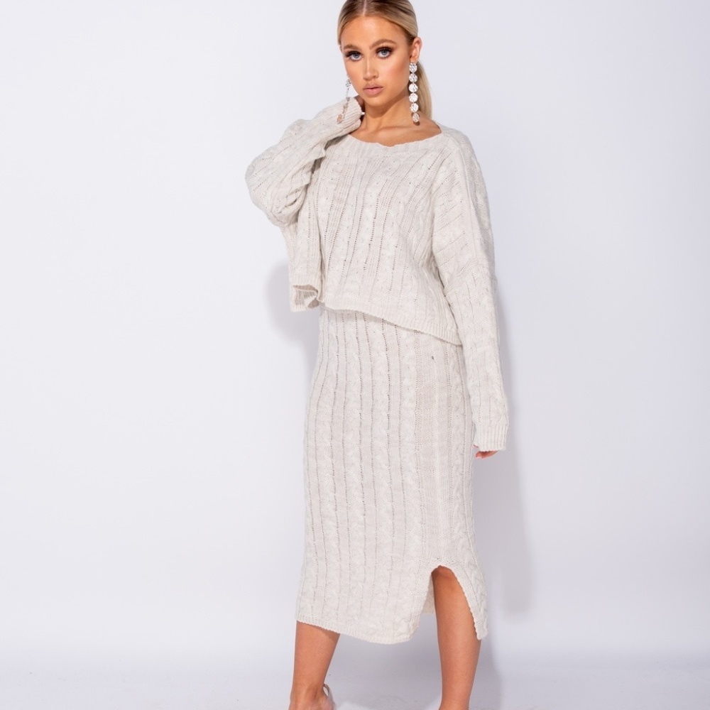 Zella Stone Cable Knit Top & Midi Skirt Set - Picture 3 of 8